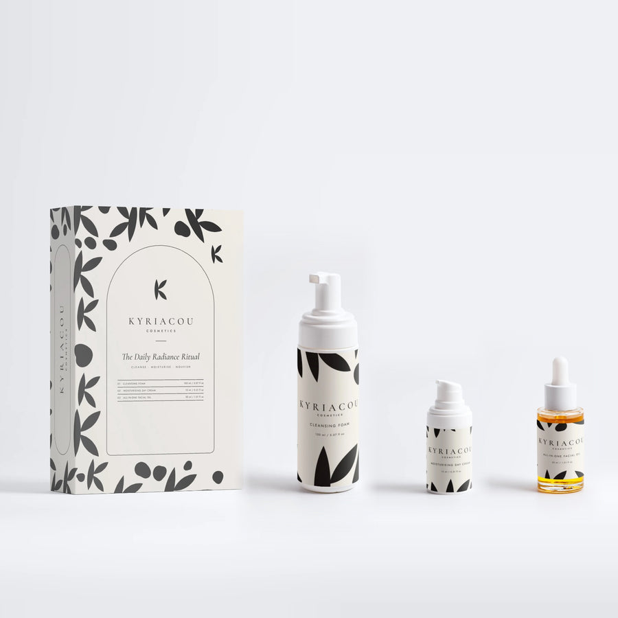 The Daily Radiance Ritual gift box with Cleansing Foam, Moisturising Day Cream, All-In-One Facial Oil