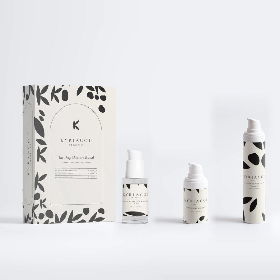 The Deep Moisture Ritual gift box with Double Hydration Boost Gel, Brightening Eye Cream, Nourishing Rich Cream
