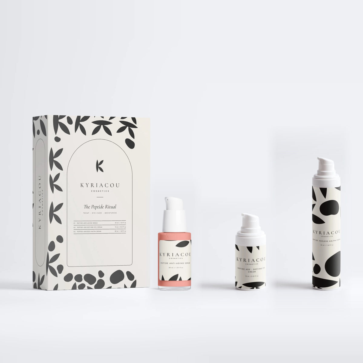 The Peptide Ritual gift box with Peptide Anti-Aging Serum, Peptide Age-Defying Eye Cream, Peptide Ageless AM/PM Cream